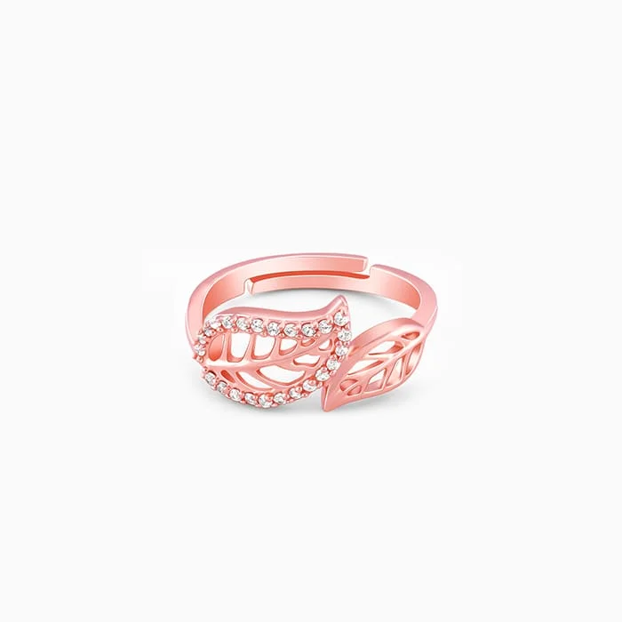 Chic Women's Rings for Fashion-Forward Looks-Rose Gold Leafy Cuts Ring