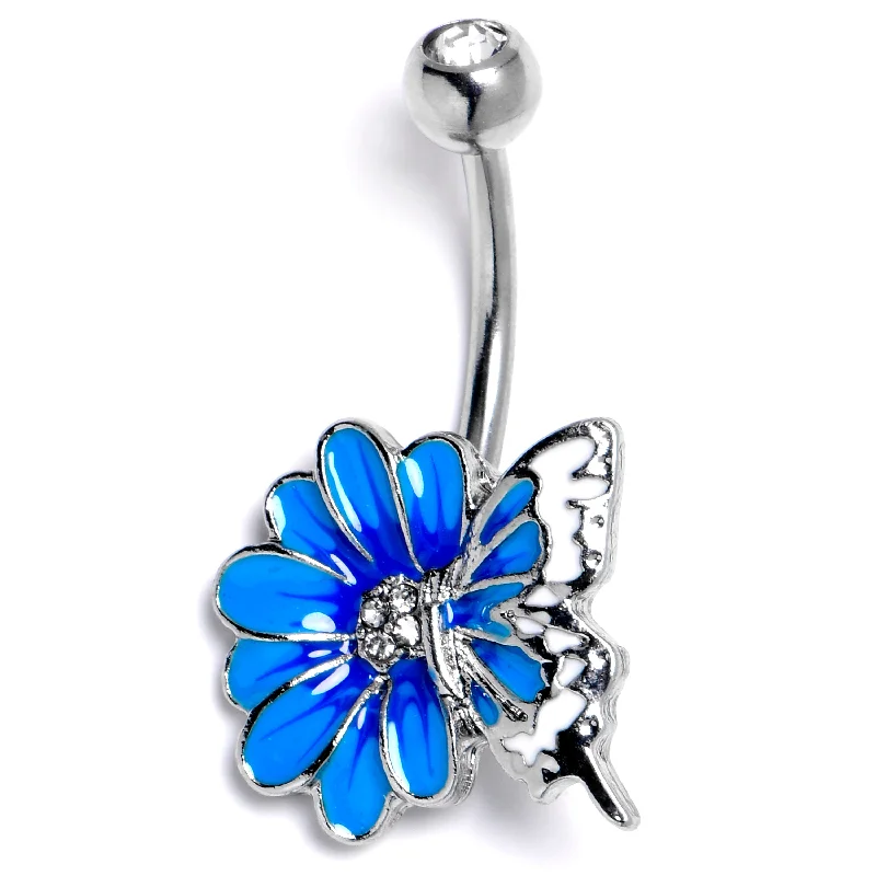 Belly Rings with Star Motif for Fun Fashion -Clear CZ Gem Butterfly Blossom Blue White Belly Ring