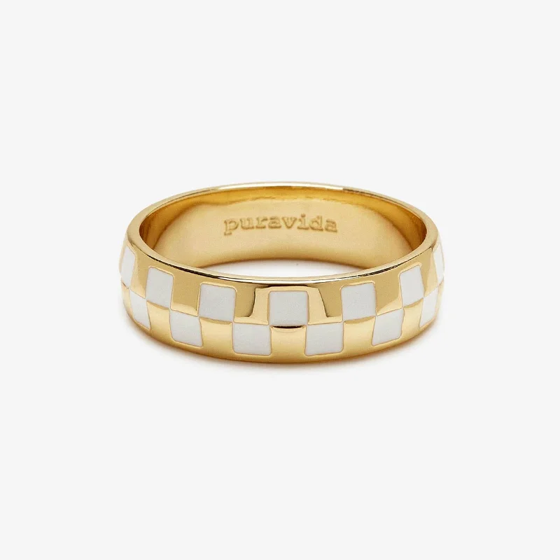 Chic Women's Rings for Fashion-Forward Looks-Checkerboard Ring
