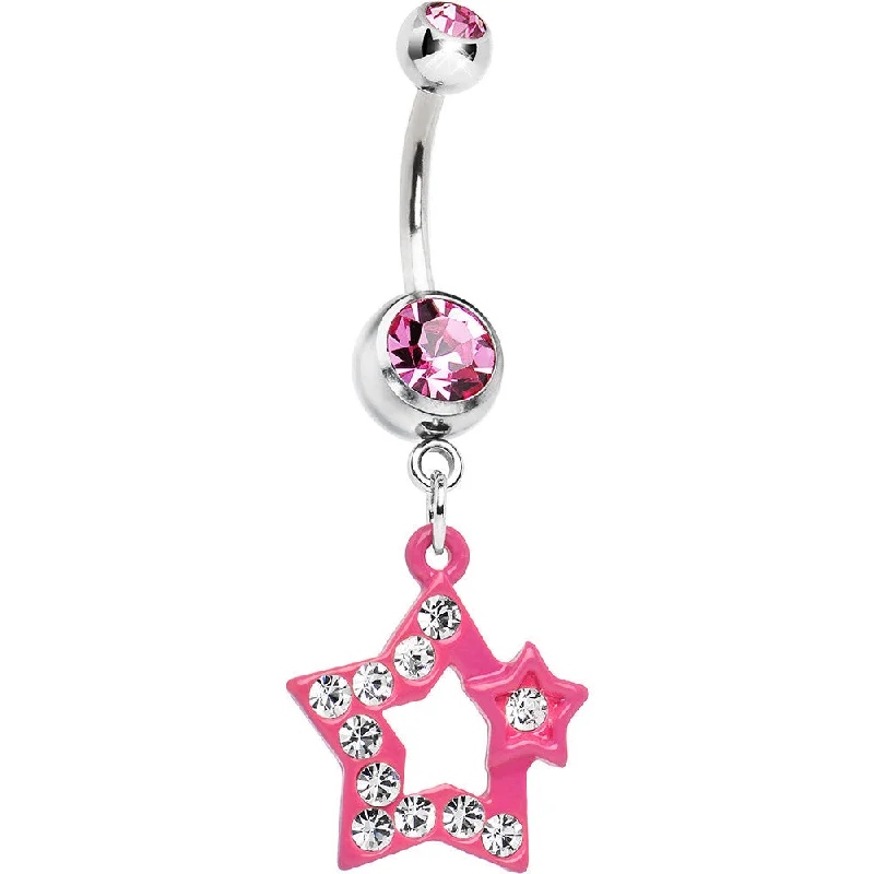 Comfortable Belly Rings for Casual Looks -Twinkle Clear Gem Pink Star Dangle Belly Ring Comfortable Belly Rings for Casual Looks -Twinkle Clear Gem Pink Star Dangle Belly Ring