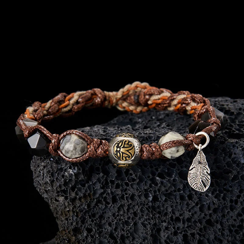 Classic Beaded Bracelets for Men-Buddha Stones Retro 925 Sterling Silver Silver Sheen Obsidian Transport Rope Handmade Braided Bracelet Classic Beaded Bracelets for Men-Buddha Stones Retro 925 Sterling Silver Silver Sheen Obsidian Transport Rope Handmade Braided Bracelet