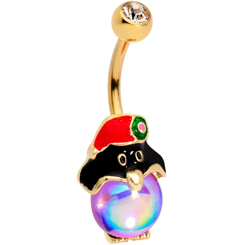 Belly Rings with Vibrant Colors for Bold Style -Clear Gem Gold Tone Iridescent Holiday Penguin Belly Ring Belly Rings with Vibrant Colors for Bold Style -Clear Gem Gold Tone Iridescent Holiday Penguin Belly Ring