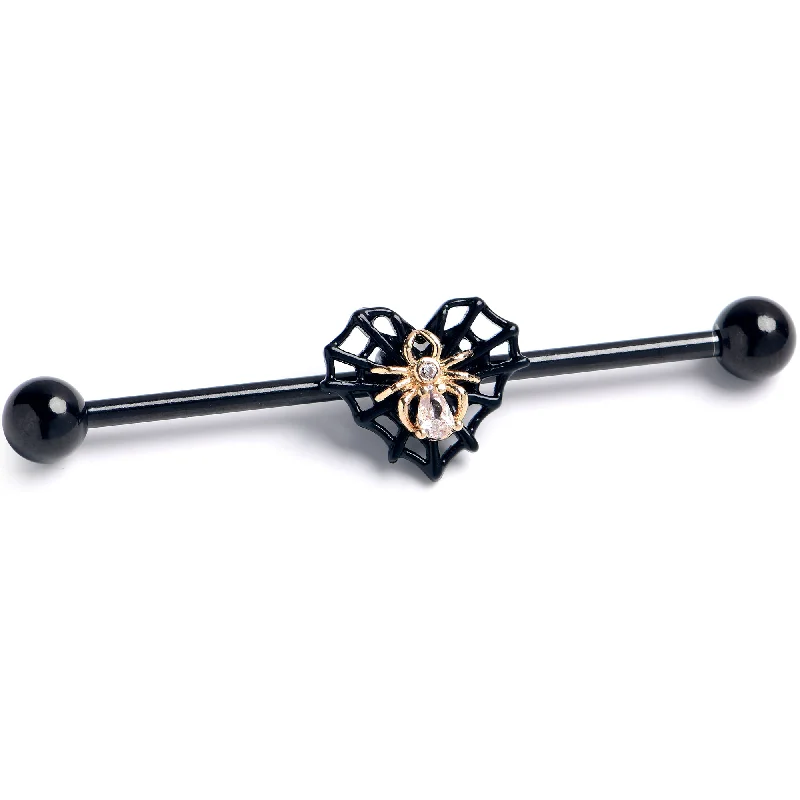 Women's Earrings – Elegant Designs for Every Personality--14 Gauge Clear Gem Black Golden Spider Web Heart Industrial Barbell 38mm Women's Earrings – Elegant Designs for Every Personality--14 Gauge Clear Gem Black Golden Spider Web Heart Industrial Barbell 38mm