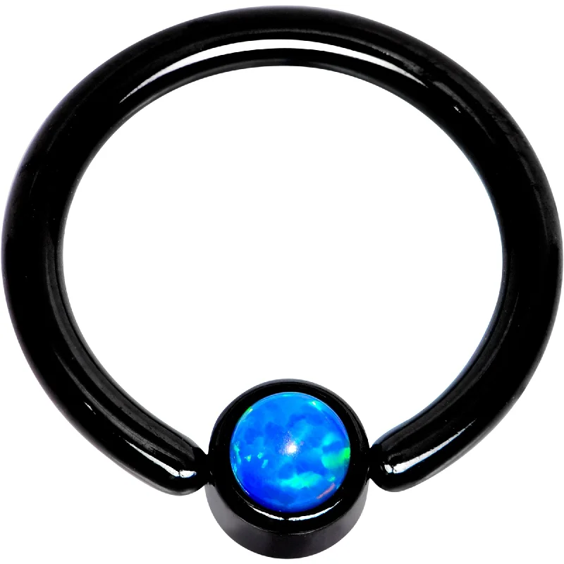 Vibrant Lip Rings for Bold Looks14 Gauge 3/8 Aqua Faux Opal 4mm Disc Black BCR Captive Ring