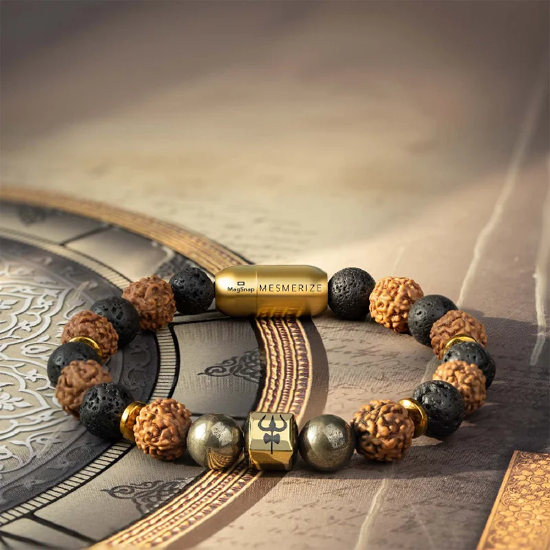 Cool Metal Chain Bracelets for Men-Spiritual Rudraksh Pyrite Trishul Bracelet