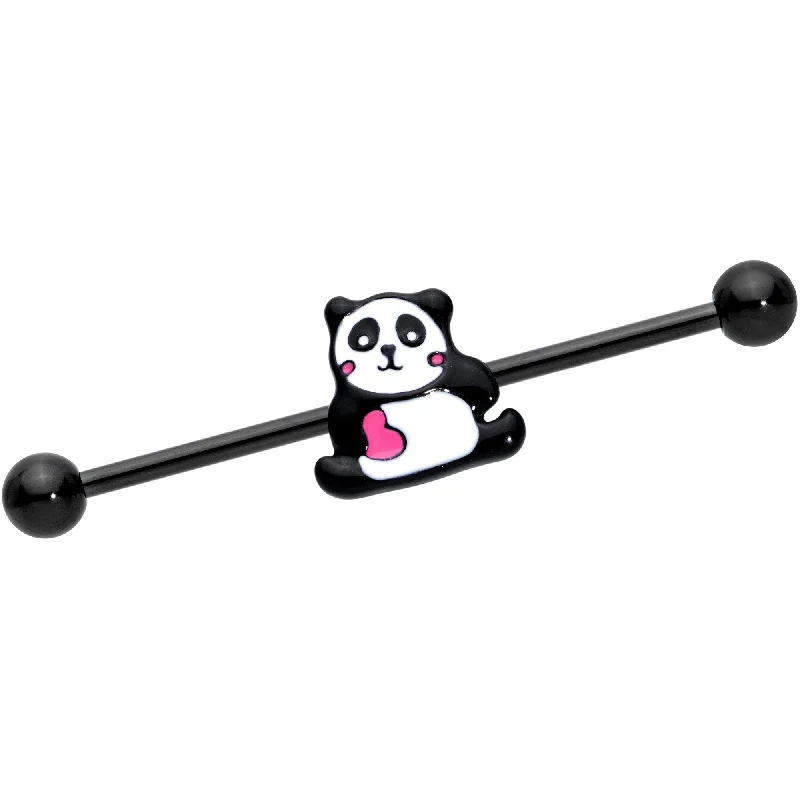 Women's Earrings – Elegant Designs for Every Personality--14 Gauge Black Panda Heart Industrial Barbell 38mm