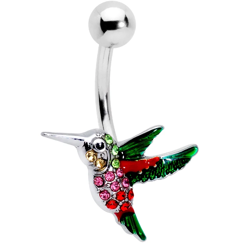 Trendy Belly Rings for Fashion-Loving Women -Red Pink Green Gem Hummingbird Belly Ring Trendy Belly Rings for Fashion-Loving Women -Red Pink Green Gem Hummingbird Belly Ring