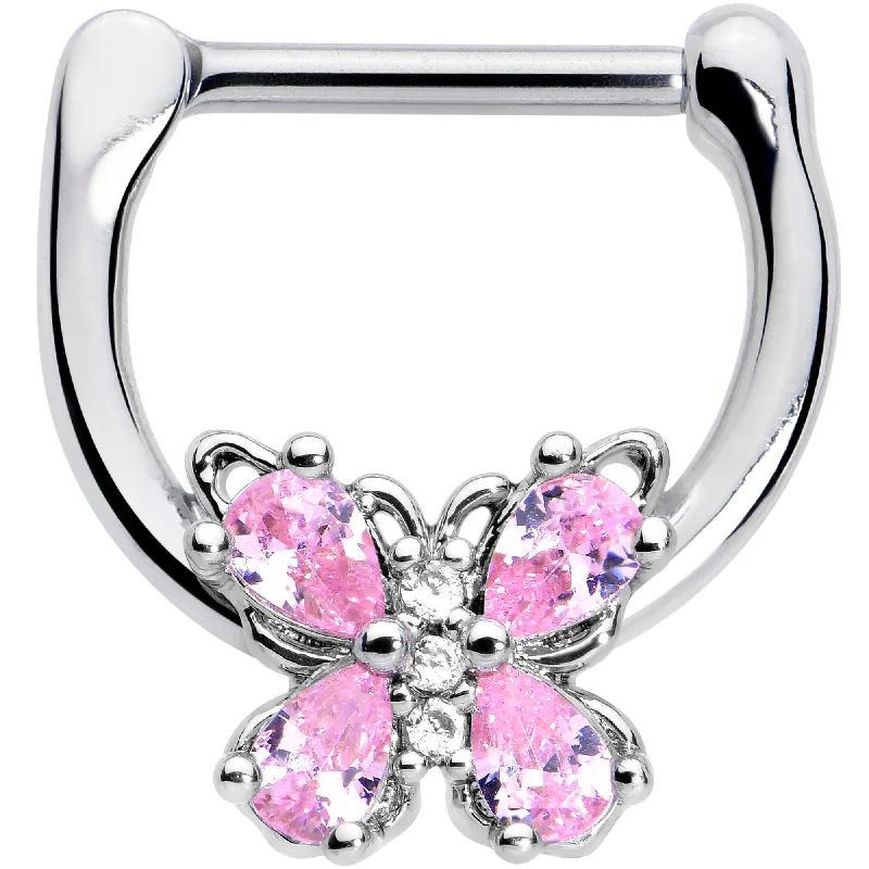 Nose Rings for Classic Fashion with Modern Appeal -16 Gauge 5/16 Pink Gem Baroque Beauty Butterfly Cartilage Clicker Nose Rings for Classic Fashion with Modern Appeal -16 Gauge 5/16 Pink Gem Baroque Beauty Butterfly Cartilage Clicker