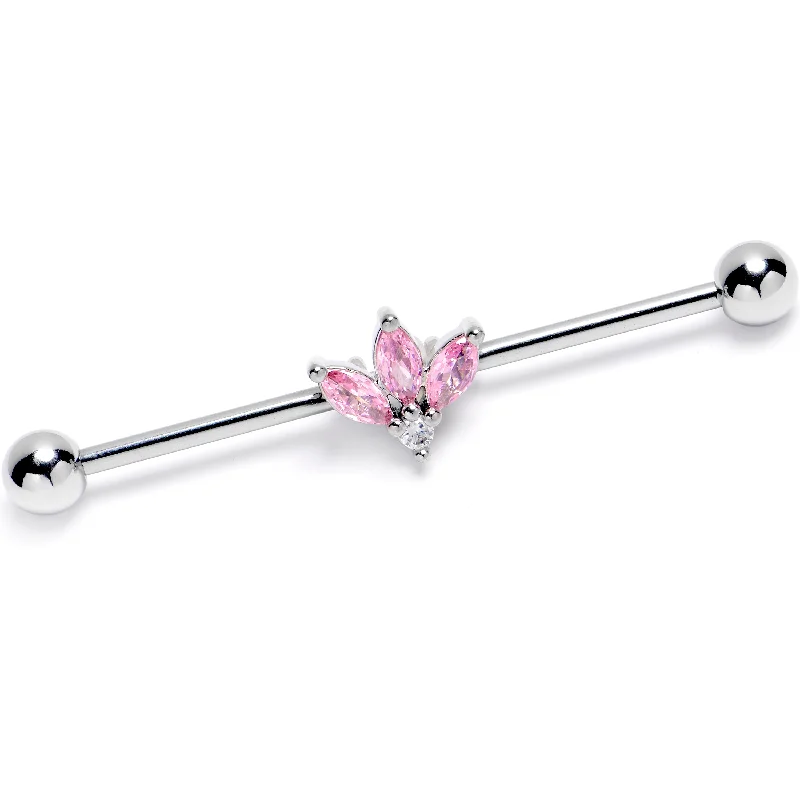 Women's Earrings – Elegant Designs for Every Personality--14 Gauge Pink Gem Fashion Fan Mini Industrial Barbell 38mm