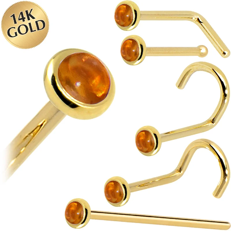 Custom Nose Rings for Exclusive Styles -Solid 14KT Yellow Gold (November) 2mm Genuine Citrine Saffron Nose Ring Custom Nose Rings for Exclusive Styles -Solid 14KT Yellow Gold (November) 2mm Genuine Citrine Saffron Nose Ring
