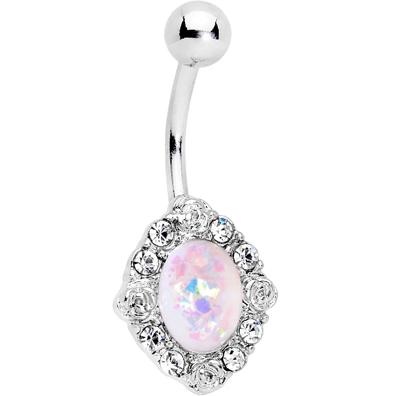 Comfortable Belly Rings for Everyday Style -White Faux Opal Long Look in the Mirror Belly Ring Comfortable Belly Rings for Everyday Style -White Faux Opal Long Look in the Mirror Belly Ring