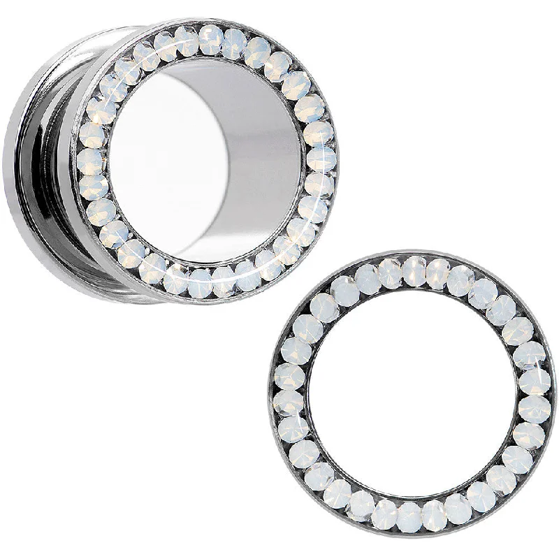 Women's Earrings – Elegant Designs for Every Personality--1/2 White Faux Opal Screw Fit Tunnel Plug Set Women's Earrings – Elegant Designs for Every Personality--1/2 White Faux Opal Screw Fit Tunnel Plug Set