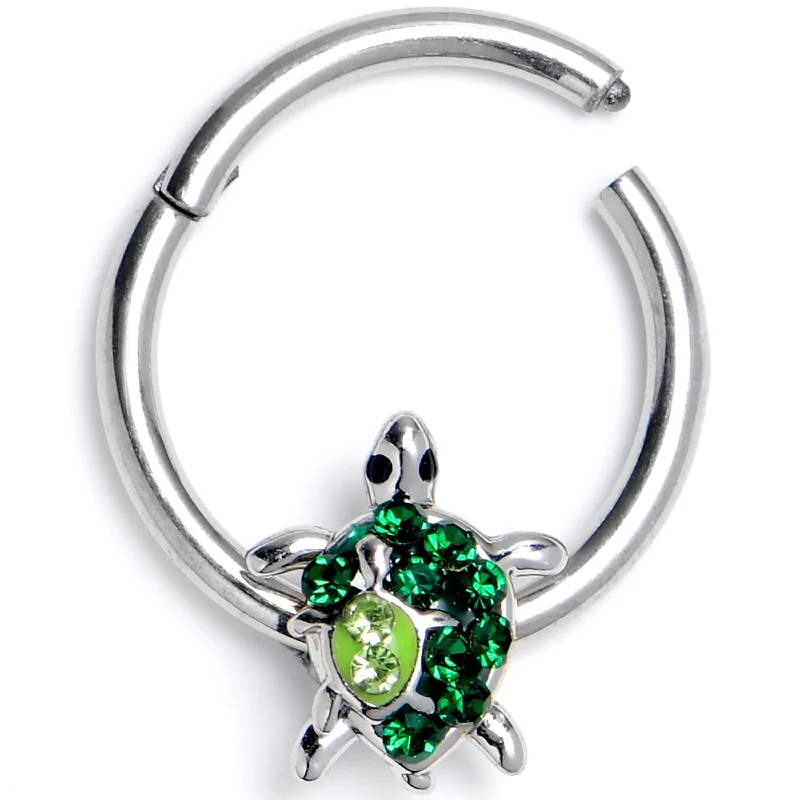 Women's Earrings – Elegant Designs for Every Personality--16 Gauge 3/8 Green Gem Turtle World Hinged Segment Ring