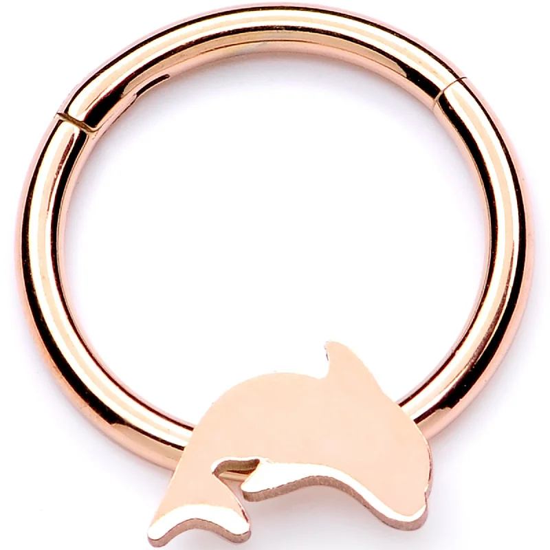 Stunning Lip Rings for Fashionable Piercings16 Gauge 3/8 Rose Gold Leaping Dolphin Hinged Segment Ring