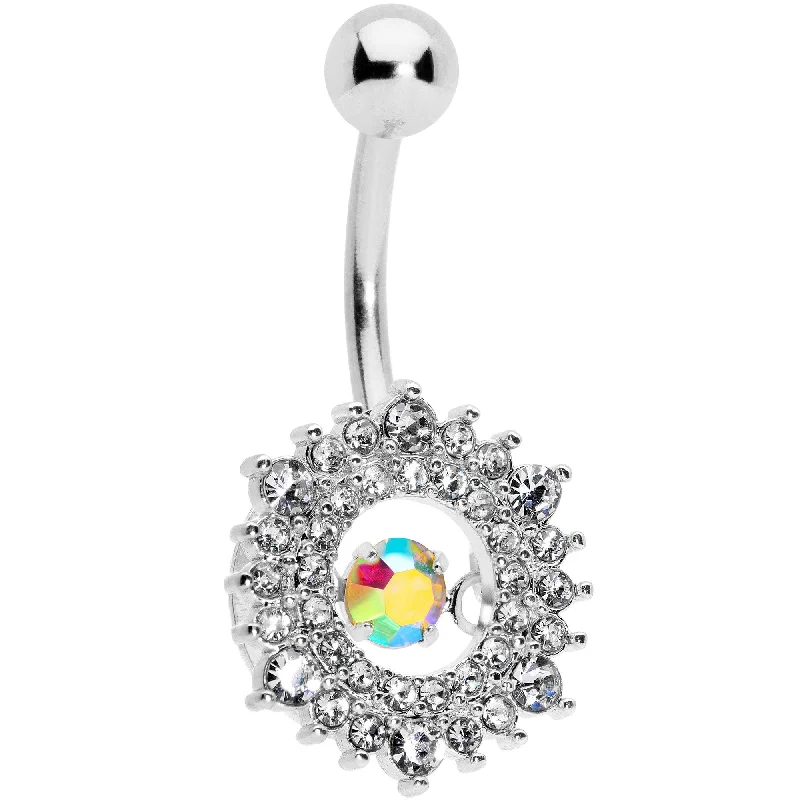 Customizable Belly Rings with Personal Touch -Clear Aurora Dangle Gem Sunburst Belly Ring Customizable Belly Rings with Personal Touch -Clear Aurora Dangle Gem Sunburst Belly Ring