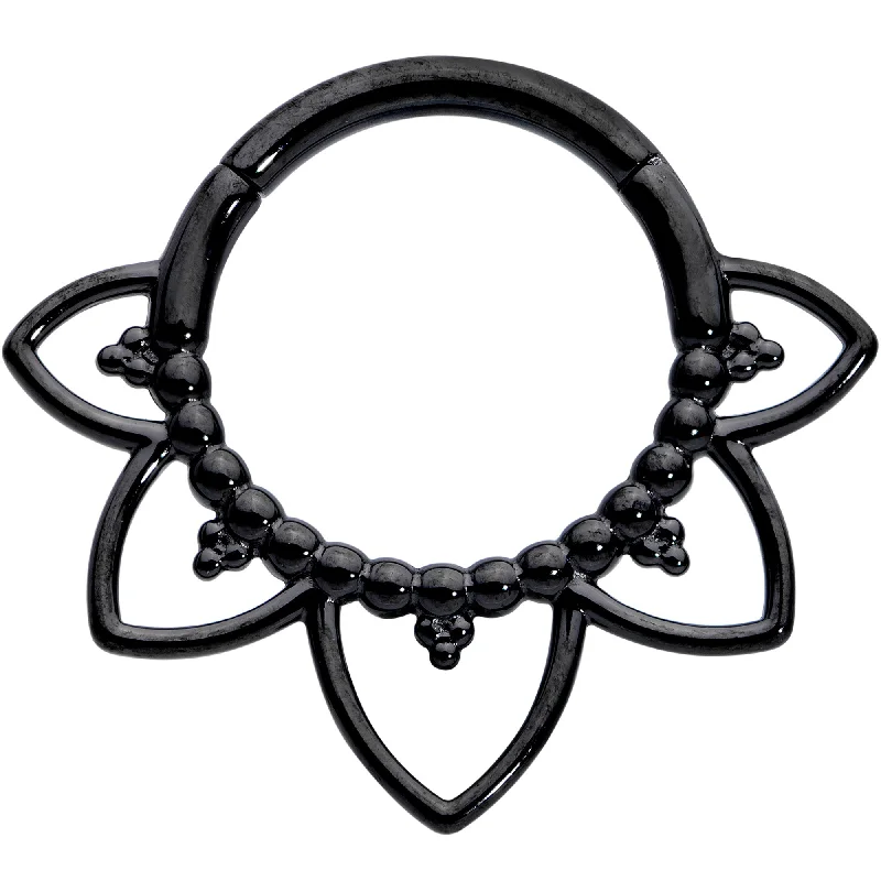 Trendy Gold Nose Rings -16 Gauge 5/16 Black Open Petal Flower Hinged Segment Ring