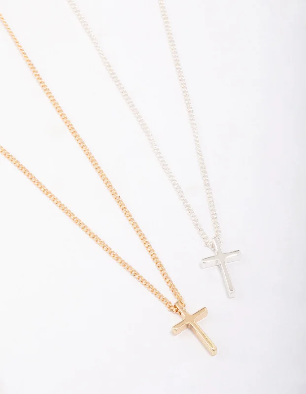 Shop Classic Women's Necklaces & Pendants with a Modern Twist-Mixed Metal Plain Cross Necklace Pack Shop Classic Women's Necklaces & Pendants with a Modern Twist-Mixed Metal Plain Cross Necklace Pack