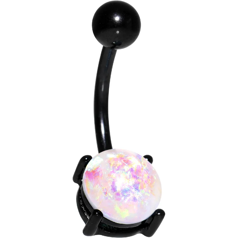 Belly Rings with Beautiful Stones for Stunning Fashion -White Faux Opal Black Anodized Belly Ring Belly Rings with Beautiful Stones for Stunning Fashion -White Faux Opal Black Anodized Belly Ring