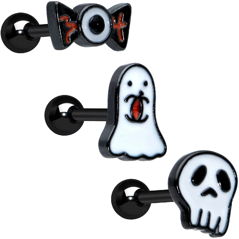 Women's Earrings – Elegant Designs for Every Personality--16 Gauge 1/4 Black Ghost Skull Eye Halloween Cartilage Tragus Set of 3 Women's Earrings – Elegant Designs for Every Personality--16 Gauge 1/4 Black Ghost Skull Eye Halloween Cartilage Tragus Set of 3