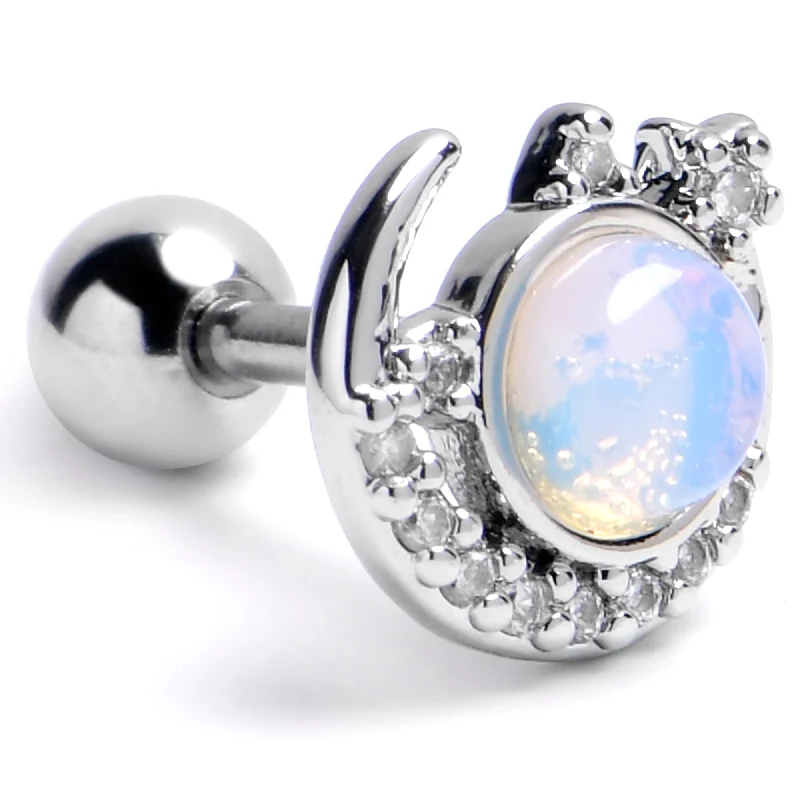 Women's Earrings – Elegant Designs for Every Personality--16 Gauge 1/4 Blue Faux Opal Crescent Moon Heavenly Cartilage Earring