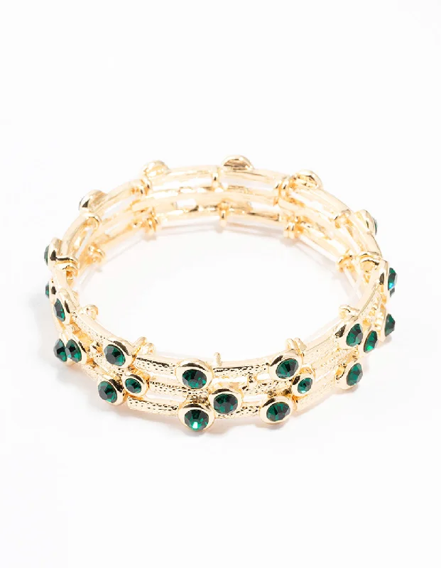 Stackable Cuff Bangles for Women-Gold Textured Diamante Bracelet