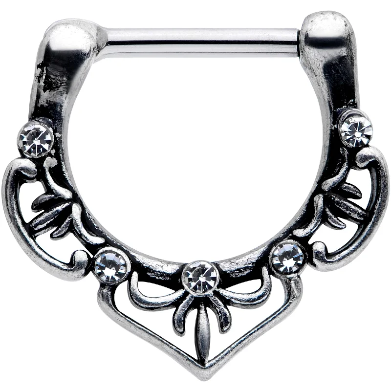 Bold Nose Rings for Stylish Impact -16 Gauge 5/16 Clear Gem Graceful Bows Septum Clicker Bold Nose Rings for Stylish Impact -16 Gauge 5/16 Clear Gem Graceful Bows Septum Clicker