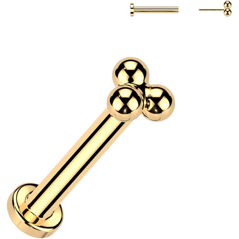 Women's Earrings – Elegant Designs for Every Personality--18 Gauge 5/16 Trinity Ball Gold PVD Medical Grade Titanium Flat Back Earring