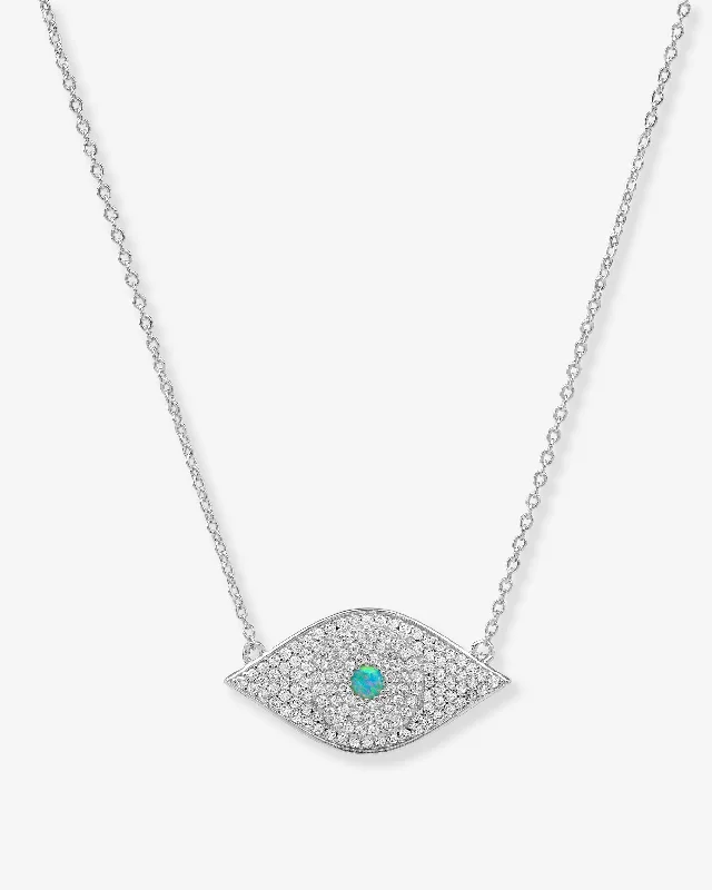 Shop Classic Women's Necklaces & Pendants with a Modern Twist-Blue Opal Evil Eye Necklace - Silver|Blue Opal Shop Classic Women's Necklaces & Pendants with a Modern Twist-Blue Opal Evil Eye Necklace - Silver|Blue Opal