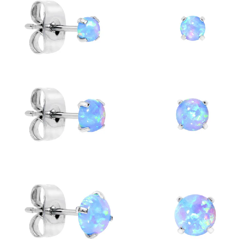 Women's Earrings – Elegant Designs for Every Personality--Light Blue Synthetic Opal Stainless Steel Post Stud Earring Pack Set of 3 Women's Earrings – Elegant Designs for Every Personality--Light Blue Synthetic Opal Stainless Steel Post Stud Earring Pack Set of 3