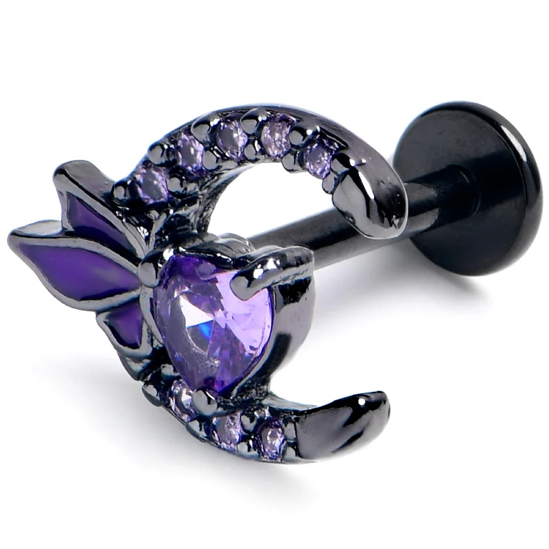 Beautiful Lip Rings with Polished Accents16 Gauge 5/16 Purple Gem Black Butterfly Heart Moon Labret Monroe Tragus