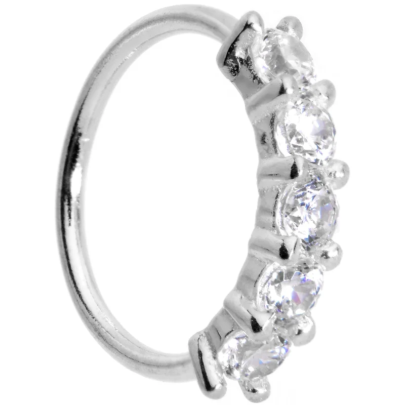 Fashionable Nose Rings for Women of All Ages -20 Gauge 1/4 Clear CZ Gem 14kt White Gold Seamless Circular Ring Fashionable Nose Rings for Women of All Ages -20 Gauge 1/4 Clear CZ Gem 14kt White Gold Seamless Circular Ring