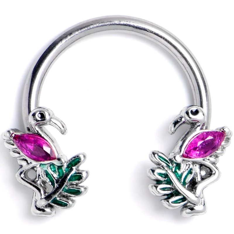 Women's Earrings – Elegant Designs for Every Personality--16 Gauge 3/8 Pink Gem Fabulous Flamingo Horseshoe Circular Barbell