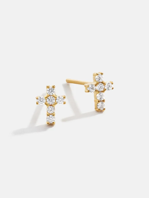 Women's Earrings – Elegant Designs for Every Personality--Christina 18K Gold Earrings - Pavé Cross