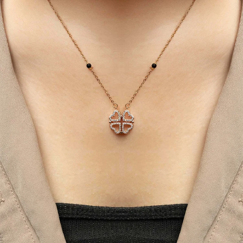 Shop Classic Women's  Necklaces & Pendants with a Modern Twist-Rose Gold Magnetic Clover Heart Mangalsutra