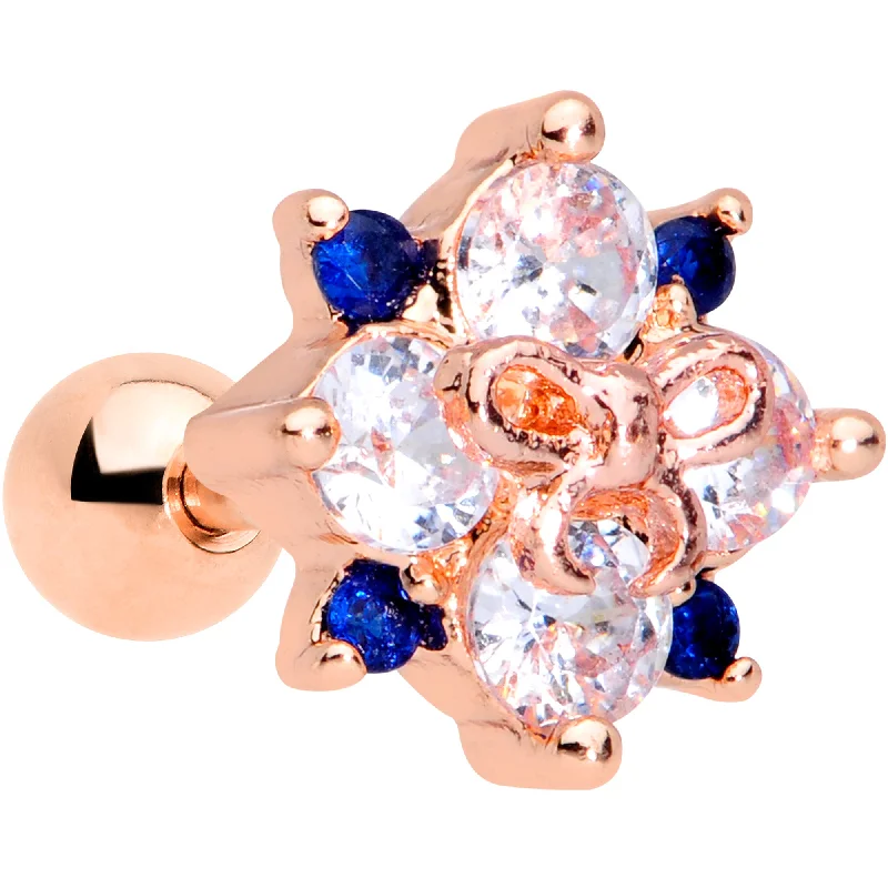Women's Earrings – Elegant Designs for Every Personality--16 Gauge 1/4 Clear CZ Gem Rose Gold Tone Bow Star Cartilage Tragus