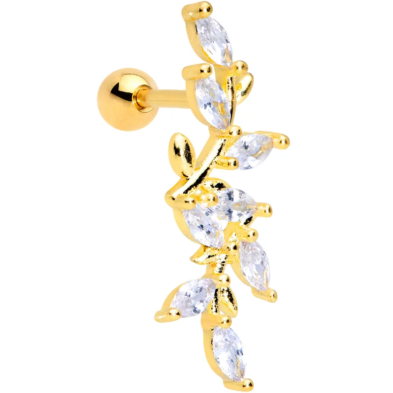 Women's Earrings – Elegant Designs for Every Personality--16 Gauge 1/4 Clear CZ Gem Gold Tone Trailing Vine Cartilage Tragus