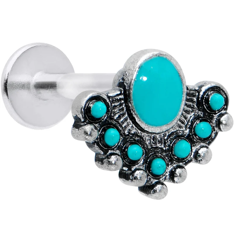 Classic Lip Rings with Stylish Charm16 Gauge 5/16 Blue Turquoise Stone Shield Labret Monroe Tragus