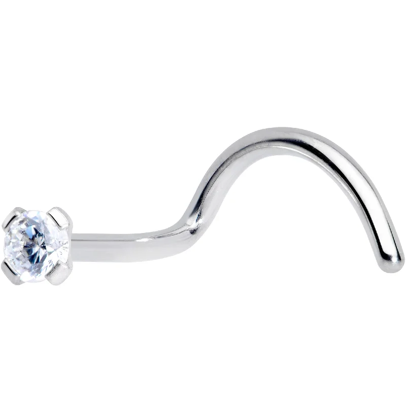 Nose Rings with Round Designs -20 Gauge 5/16 Clear 2mm CZ Gem Grade 23 Titanium Left Side Nose Screw