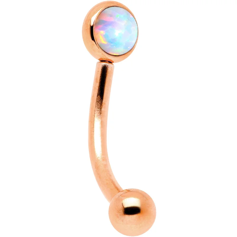 Women's Earrings – Elegant Designs for Every Personality--16 Gauge 5/16 White Synthetic Opal Flat Set Rose Gold IP Curved Eyebrow Rook Piercing