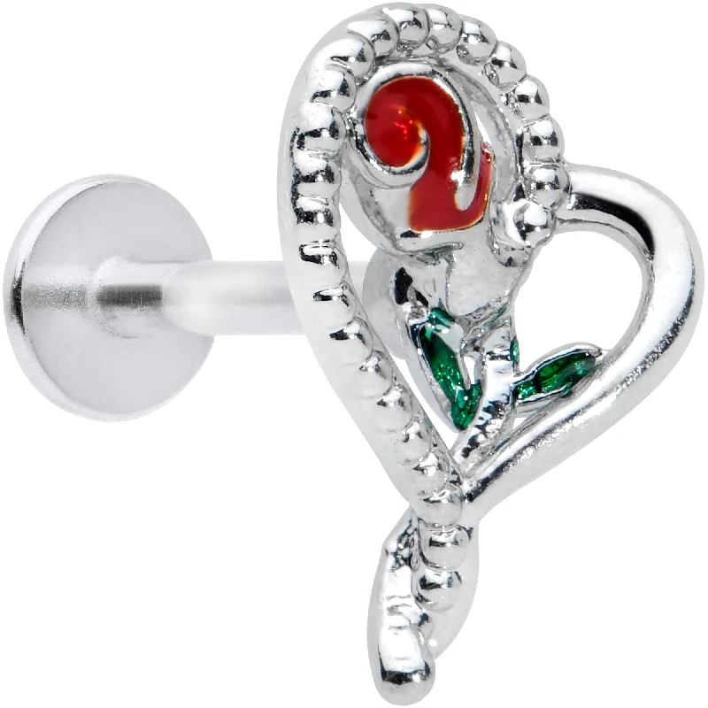 Elegant Lip Rings with Gold Shine16 Gauge 5/16 Open Heart Rose Valentines Day Labret Monroe Tragus