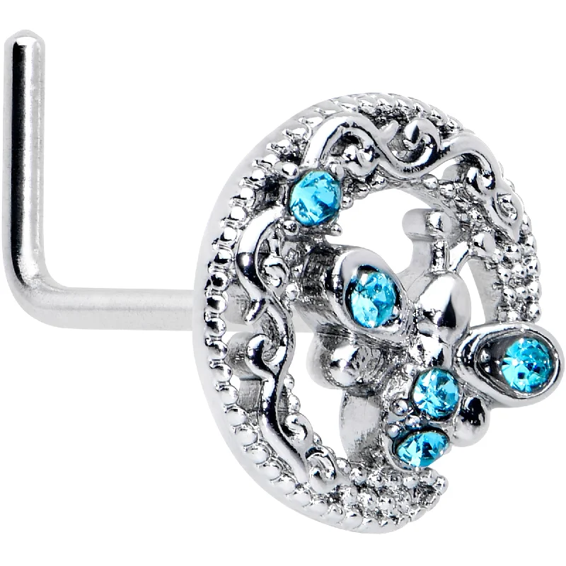 Unique Nose Rings for Chic Appeal -20 Gauge 7mm Blue Gem Lunar Dragonfly L Shape Nose Ring Unique Nose Rings for Chic Appeal -20 Gauge 7mm Blue Gem Lunar Dragonfly L Shape Nose Ring