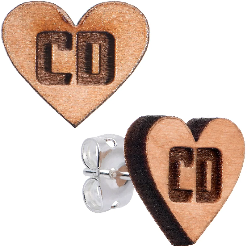 Women's Earrings – Elegant Designs for Every Personality--Custom No 2 Earrings Wood Initial Heart Personalized Stud Earrings