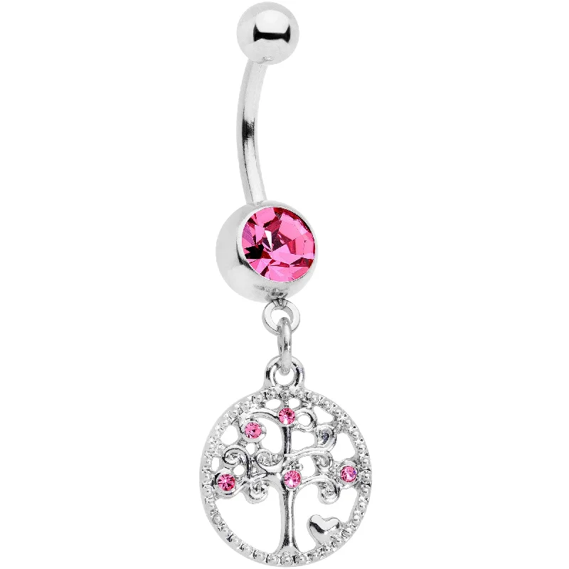 Stylish Belly Rings for Fashion-Forward Women -Pink Gem Love Tree of Life Dangle Belly Ring Stylish Belly Rings for Fashion-Forward Women -Pink Gem Love Tree of Life Dangle Belly Ring