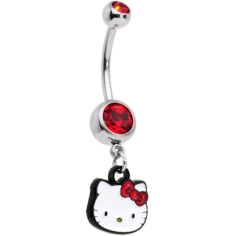 Beautiful Belly Rings with Unique Touch -Officially Licensed Hello Kitty Cat Red Gem Dangle Belly Ring Beautiful Belly Rings with Unique Touch -Officially Licensed Hello Kitty Cat Red Gem Dangle Belly Ring