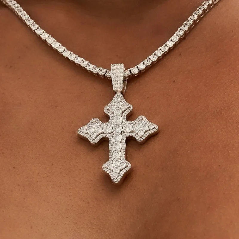 Shop Classic Women's Necklaces & Pendants with a Modern Twist-Iced Gothic Cross in White Gold Shop Classic Women's Necklaces & Pendants with a Modern Twist-Iced Gothic Cross in White Gold