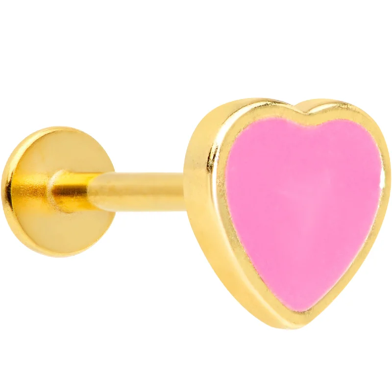 Comfortable and Stylish Lip Rings for All16 Gauge 5/16 Gold Tone Pink Heart Valentines Day Labret Tragus Monroe
