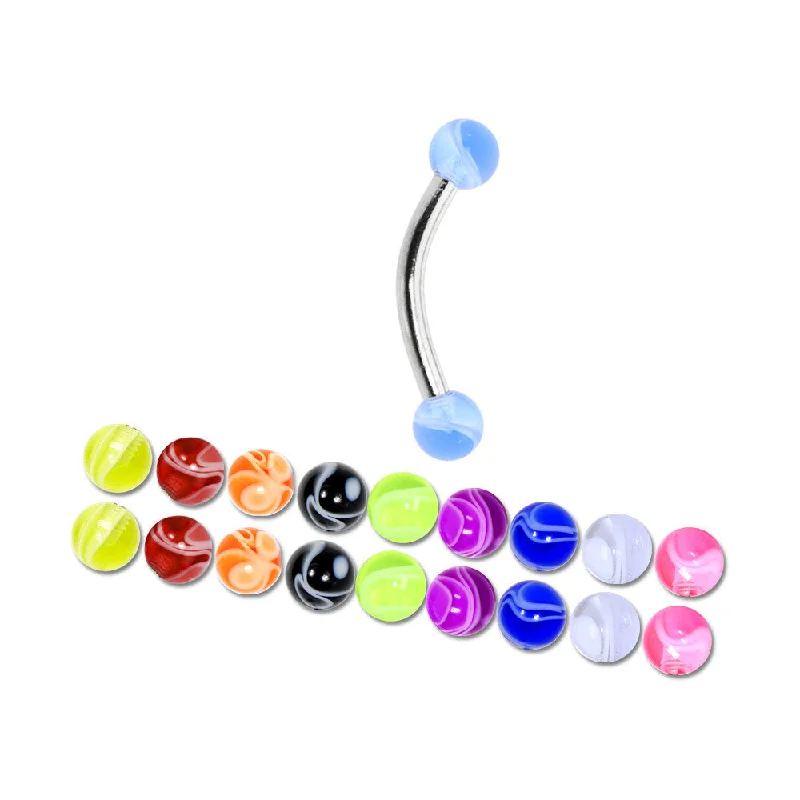Women's Earrings – Elegant Designs for Every Personality--16 Gauge Multi Marble 10 Pair Interchangeable Eyebrow Pack Set