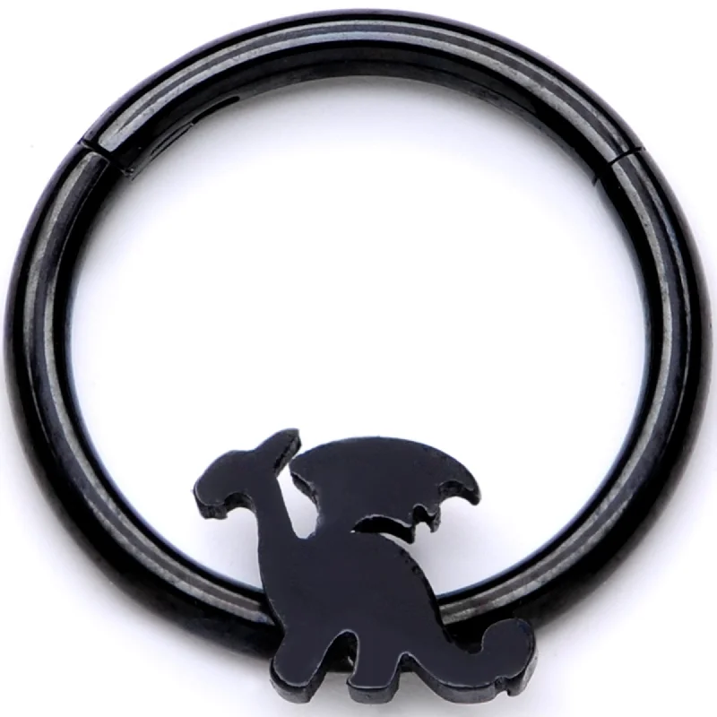 Women's Earrings – Elegant Designs for Every Personality--16 Gauge 3/8 Black Fantasy Dragon Hinged Segment Ring