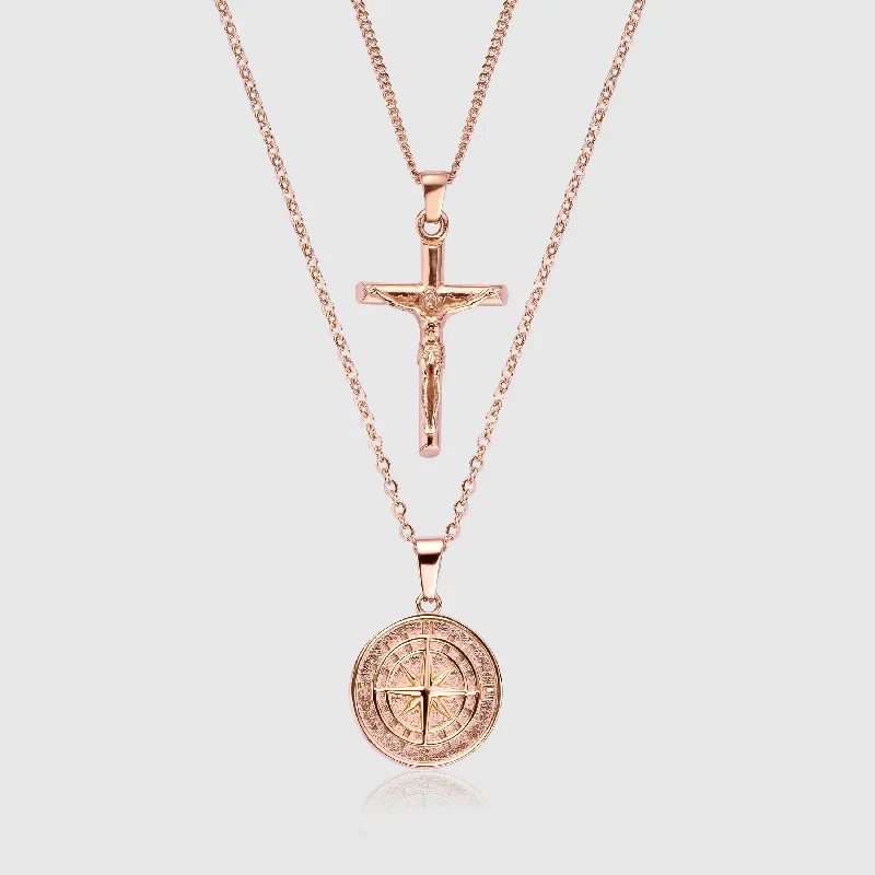 Compass x Crucifix Set (Rose Gold)