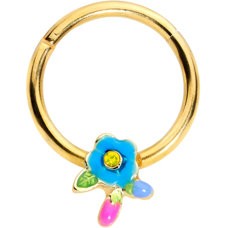 Designer Nose Rings for Elegant Women -16 Gauge 3/8 Yellow Gem Gold Tone Neon Flower Hinged Segment Ring Designer Nose Rings for Elegant Women -16 Gauge 3/8 Yellow Gem Gold Tone Neon Flower Hinged Segment Ring